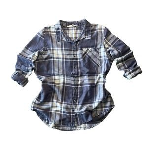 Vanilla Star Women's  Purple Plaid Long Sleeve Button Down Flannel XL